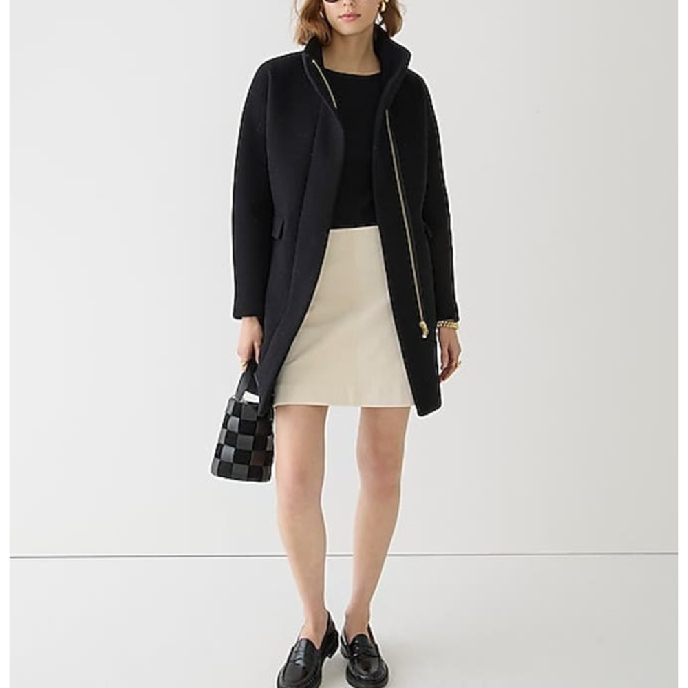 J. Crew Italian Stadium Cloth Wool Black Cacoon Coat 10 T Concealed Zip Jacket